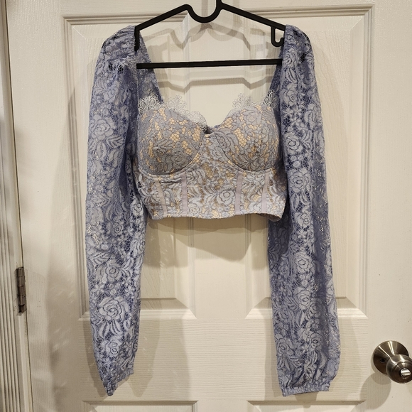 SHEIN | Blue Puff Sleeve Crop Blouse Small - Picture 2 of 6